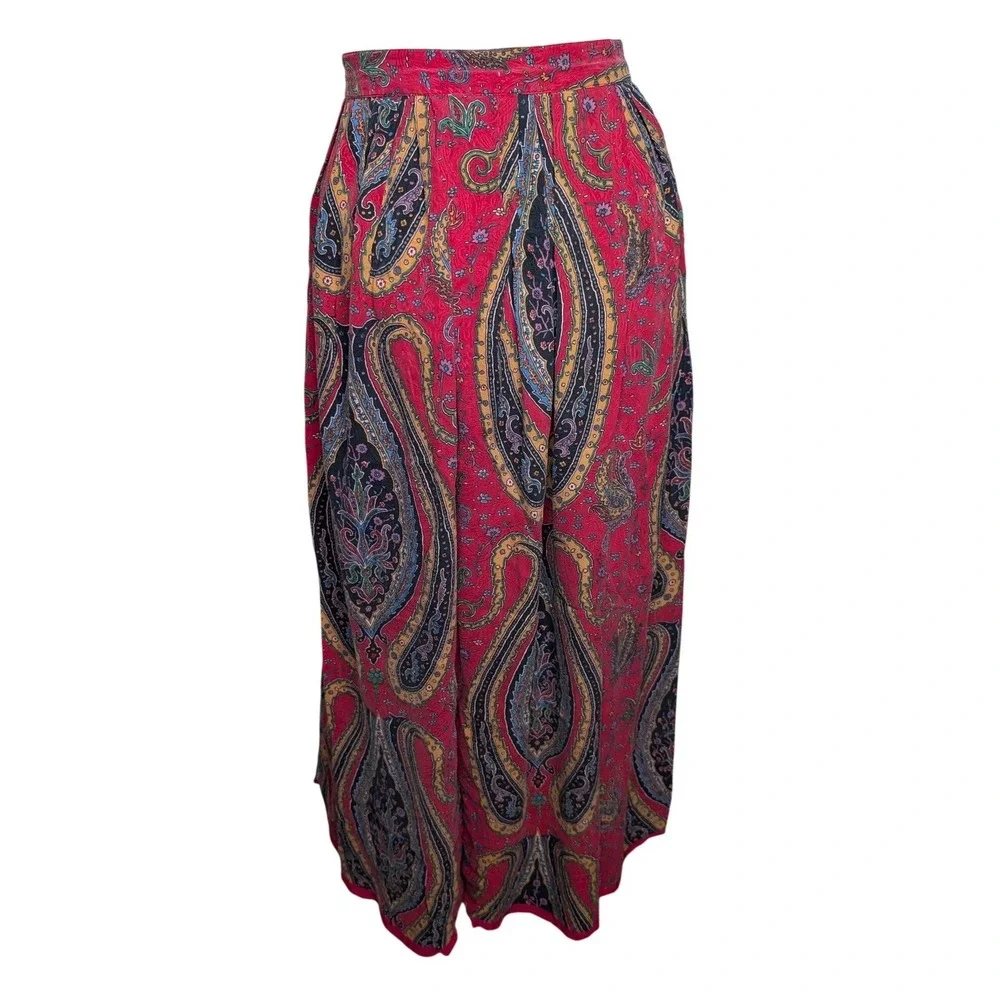 Vintage JG Hook 100% Silk Midi Skirt XS‎ Boho Festival Hippie Paisley Floral s